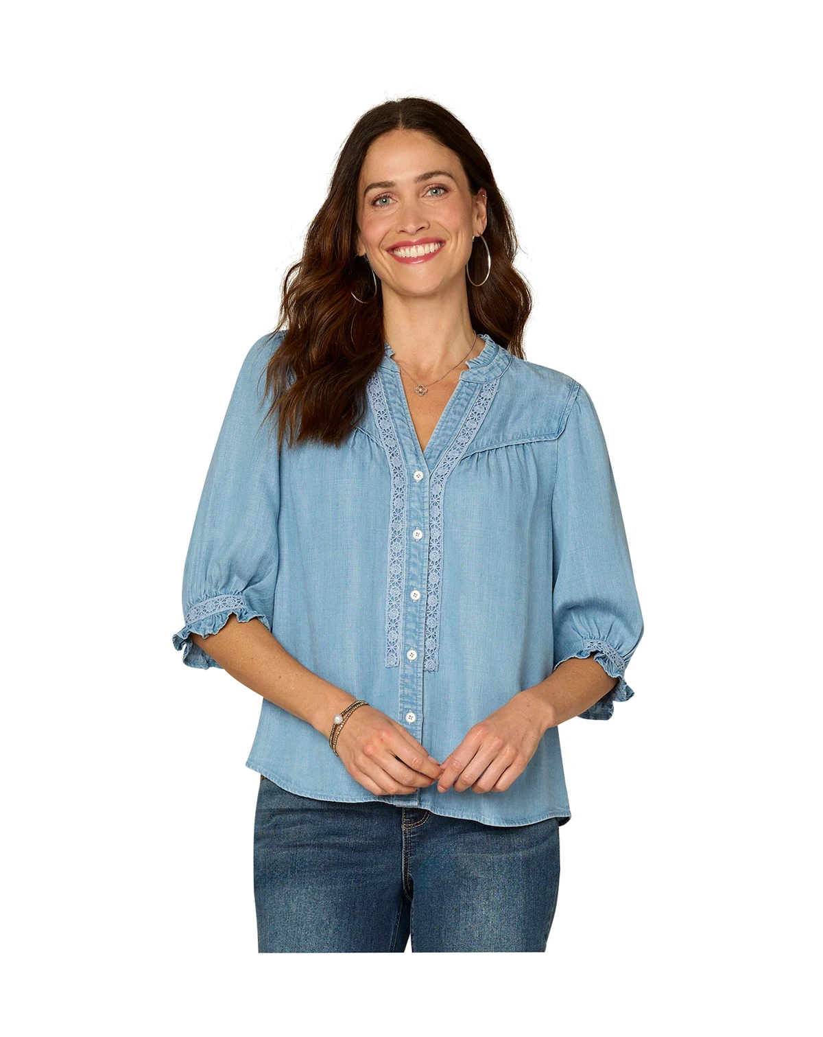 Women's Cinched Band Sleeve Collared Shirt