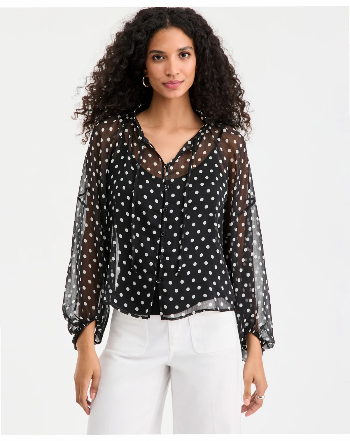 Women's Blouson-Sleeve Split-Neck Button-Front Blouse, Macy's Exclusive