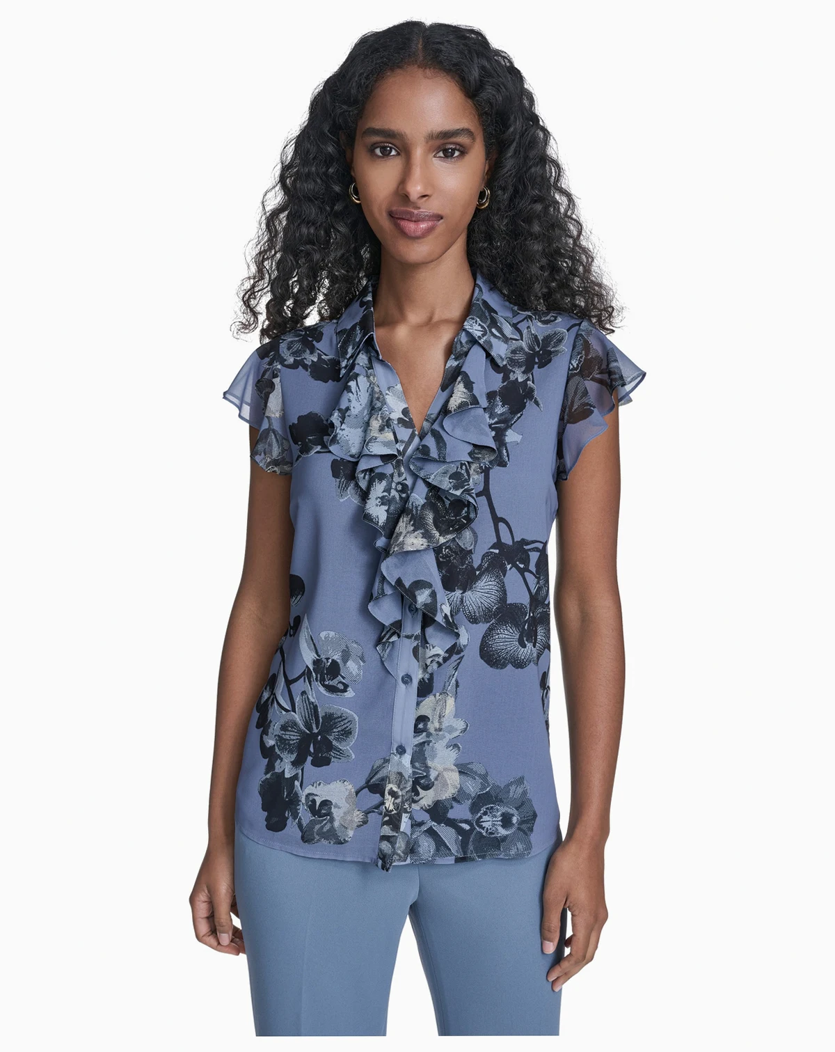 Women's Printed Ruffle Front Top