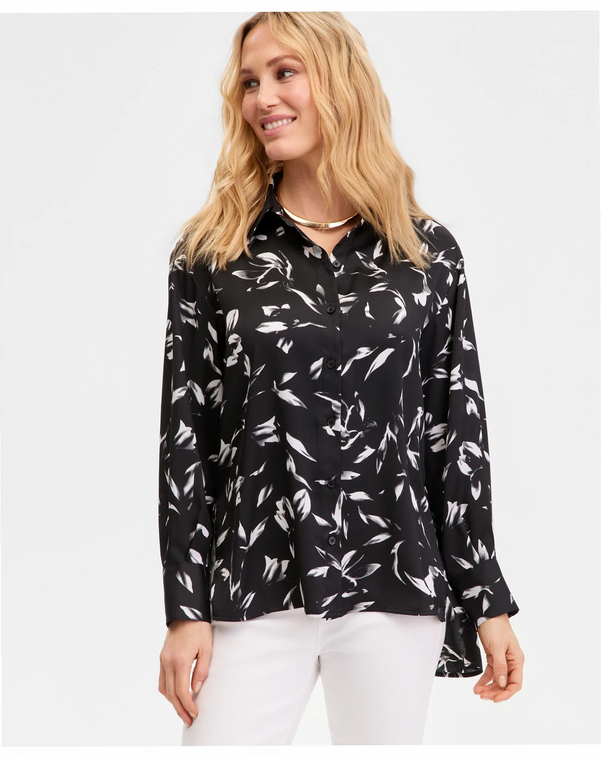 Women's Long-Sleeve Printed Button-Front Collared Shirt, Macy's Exclusive