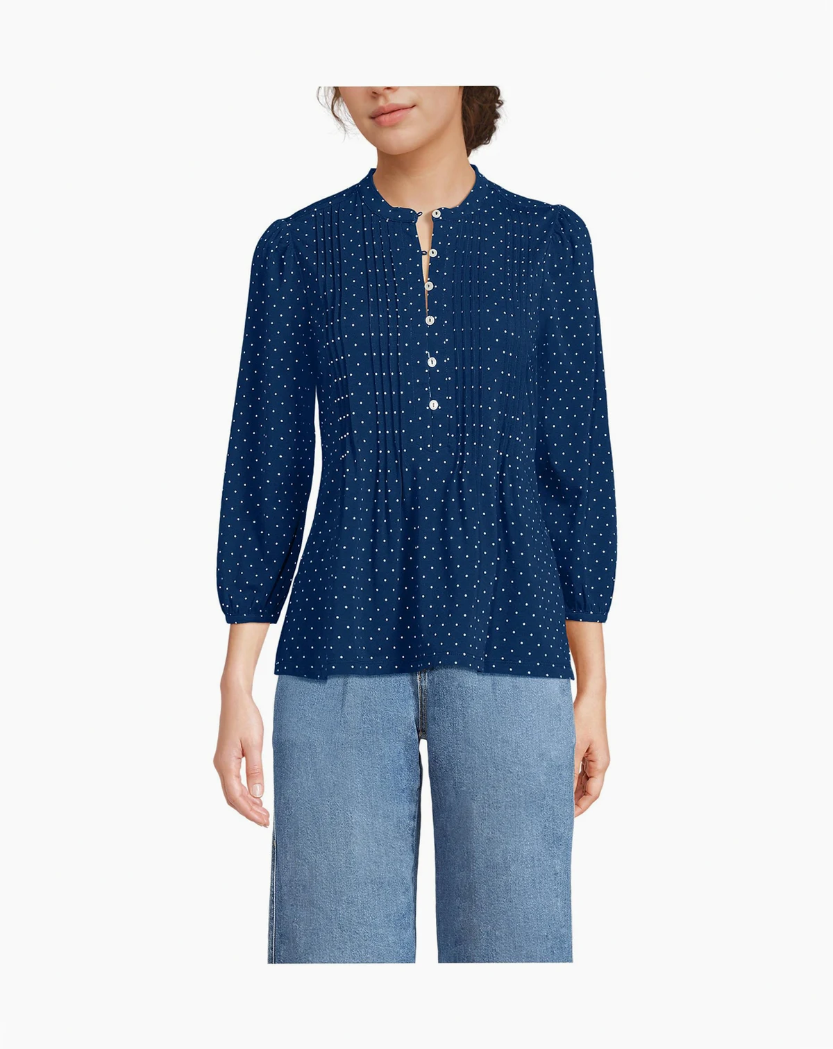 Women's Lightweight Jersey Button Pintuck Top