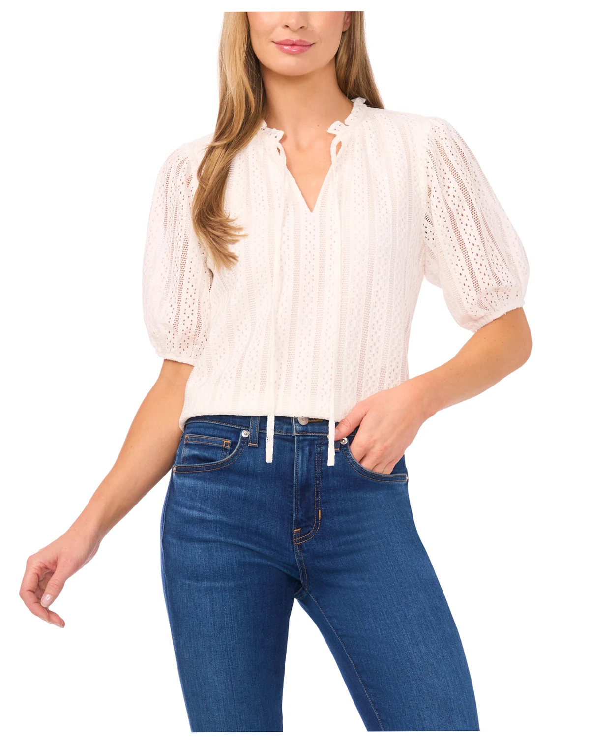 Women's Short Sleeve Tie Neck Top
