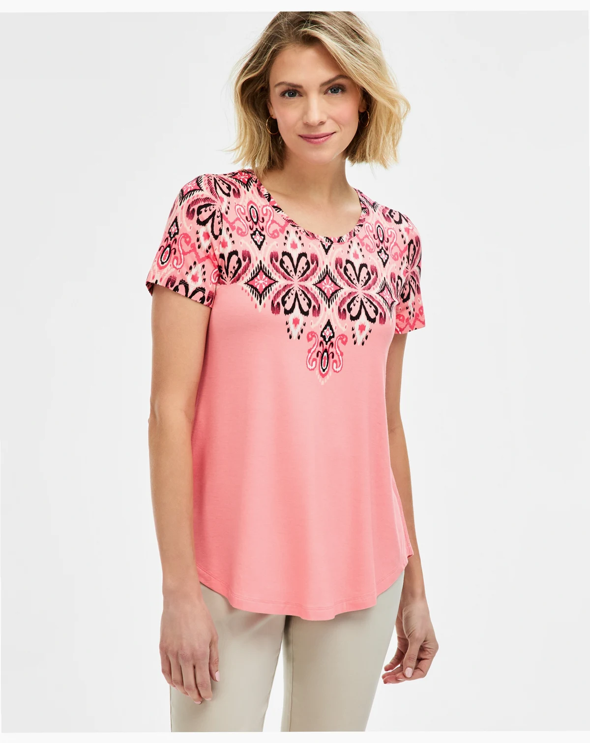 Women's Printed Scoop-Neck Short Sleeve Top, Macy's Exclusive