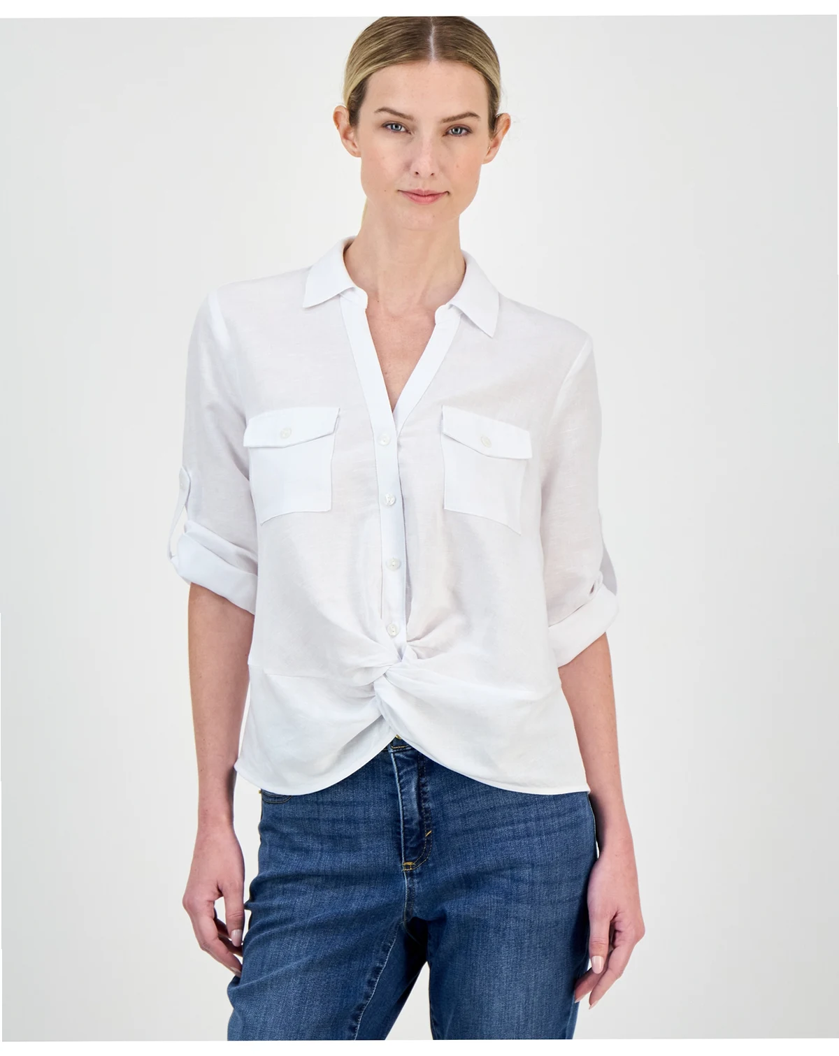 Women's Linen Twist-Hem Blouse, Created for Macy's