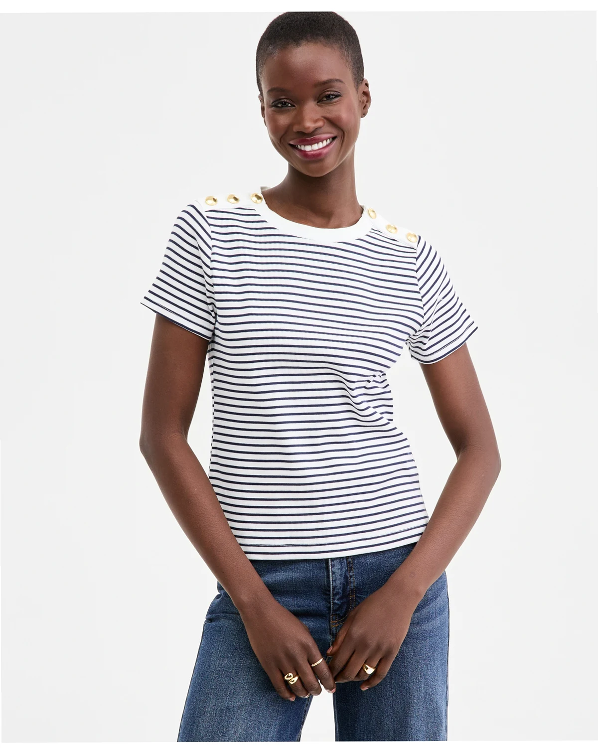 Women's Knit Short-Sleeve Button-Shoulder Top, Macy's Exclusive