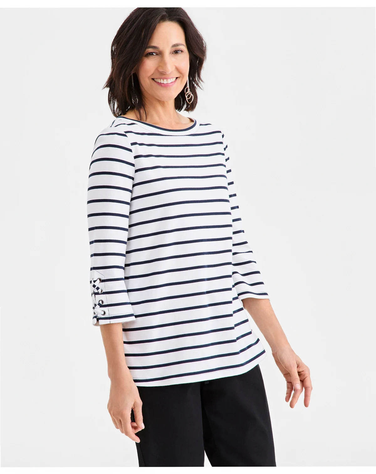 Women's Striped Lace-Up-Sleeve Tunic, Macy's Exclusive