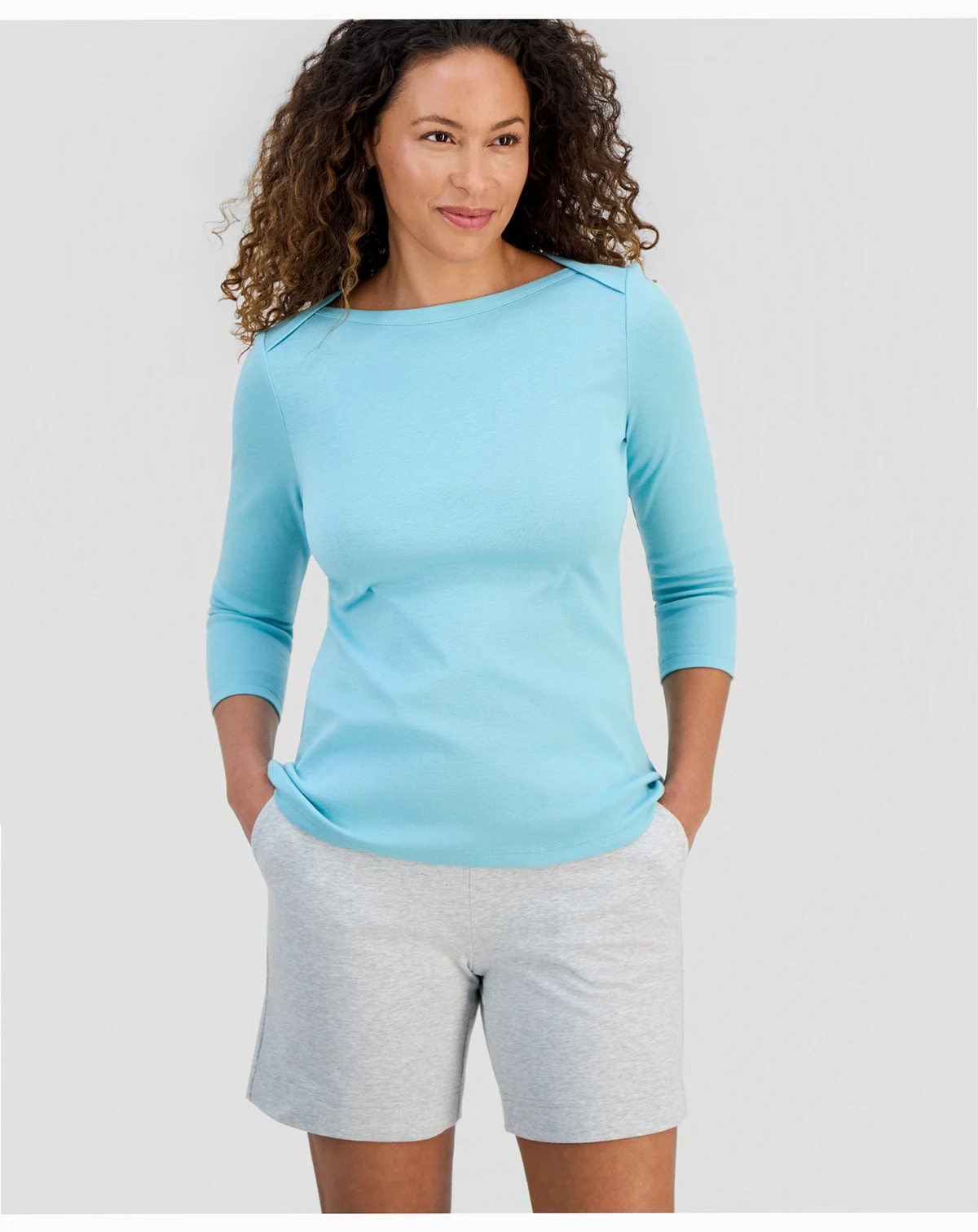 Women's Pima Cotton 3/4-Sleeve Boat-Neck Top, Created for Macy's