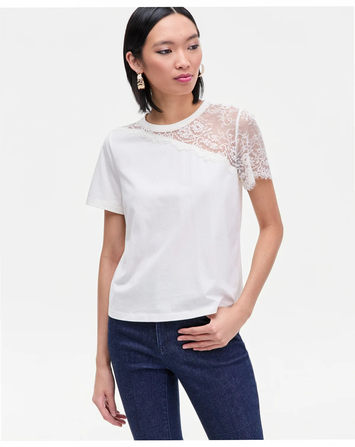 Women's Lace-Shoulder T-Shirt, Macy's Exclusive