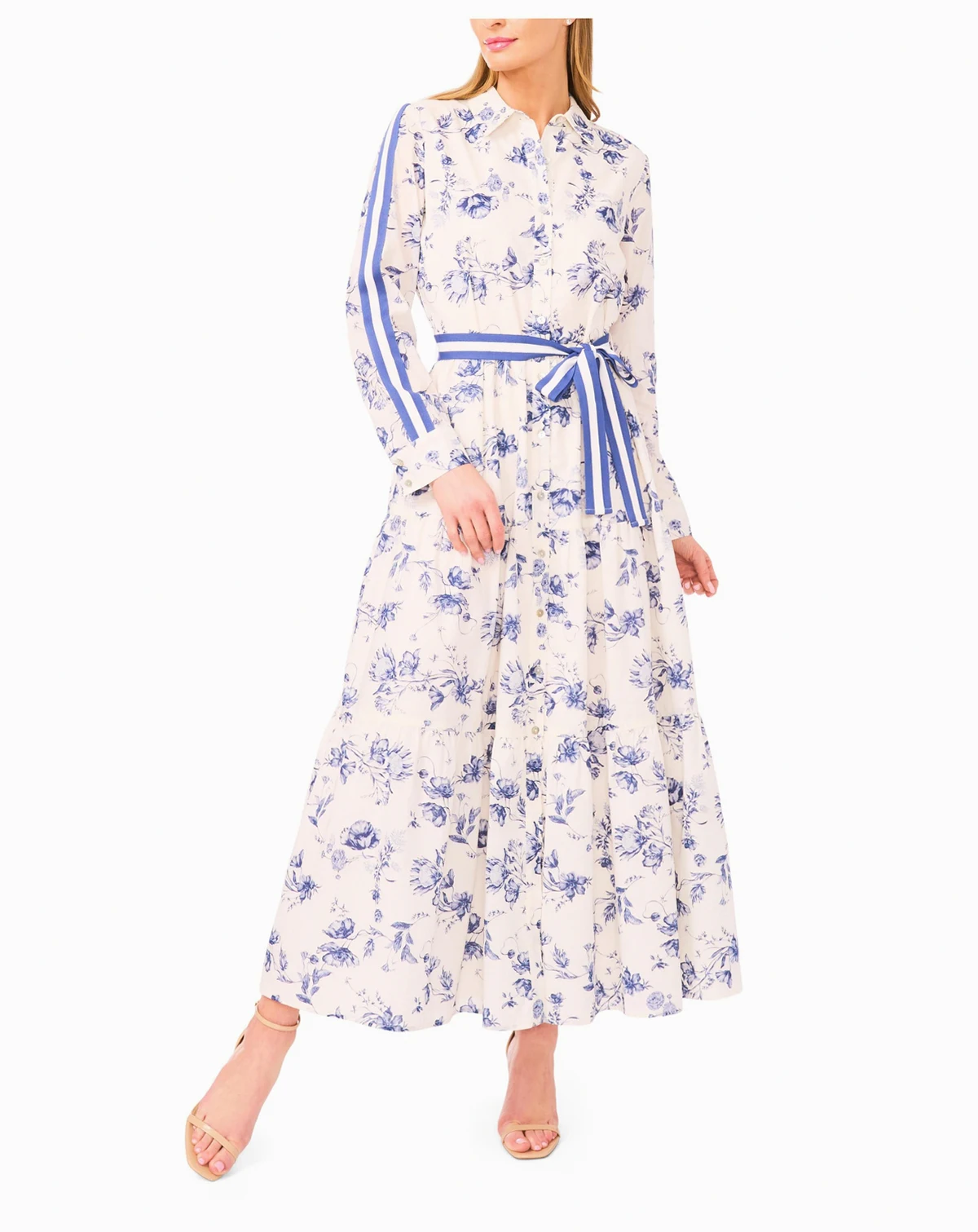 Women's Long Sleeve Shirt Dress with Tie at Waist