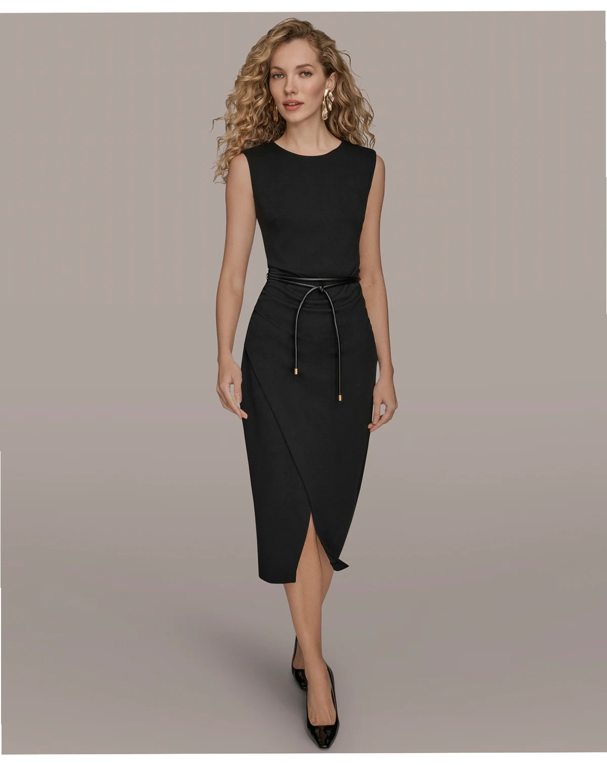 Women's Jewel-Neck Faux-Wrap Dress