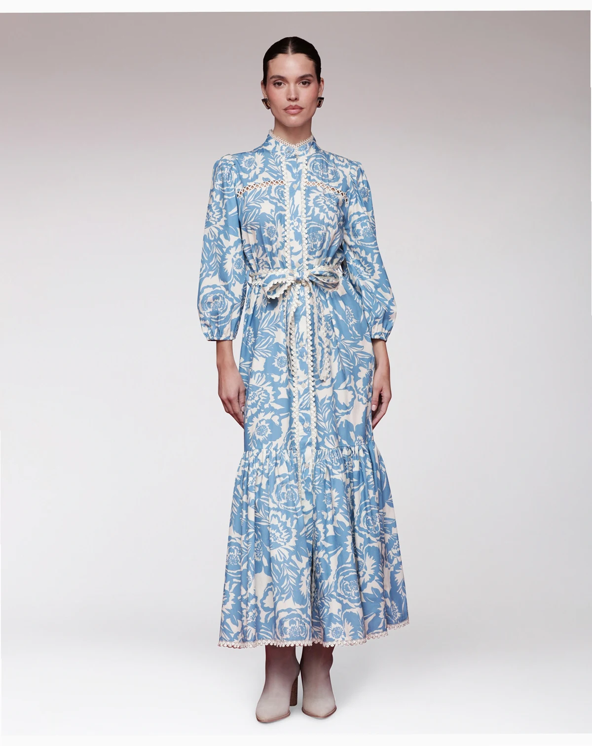 Women's Belted Puff-Shoulder Maxi Dress