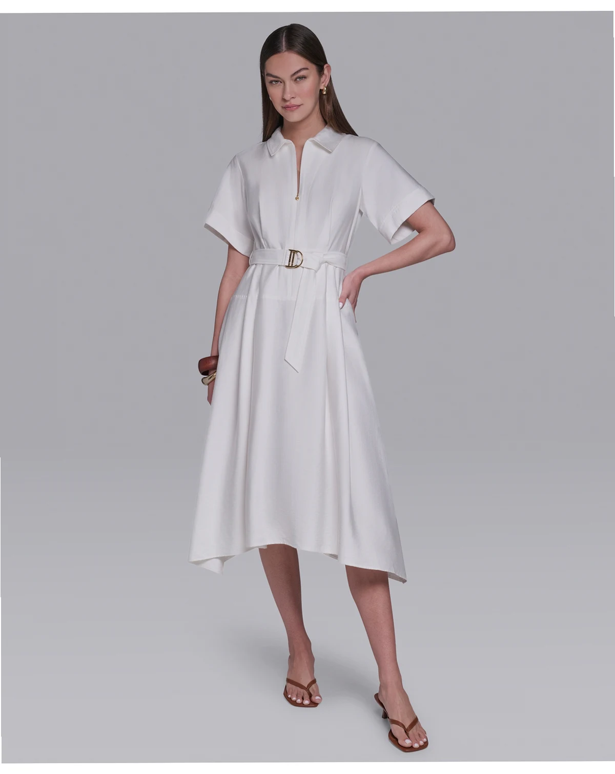 Women's Zip-Up Midi Shirt Dress