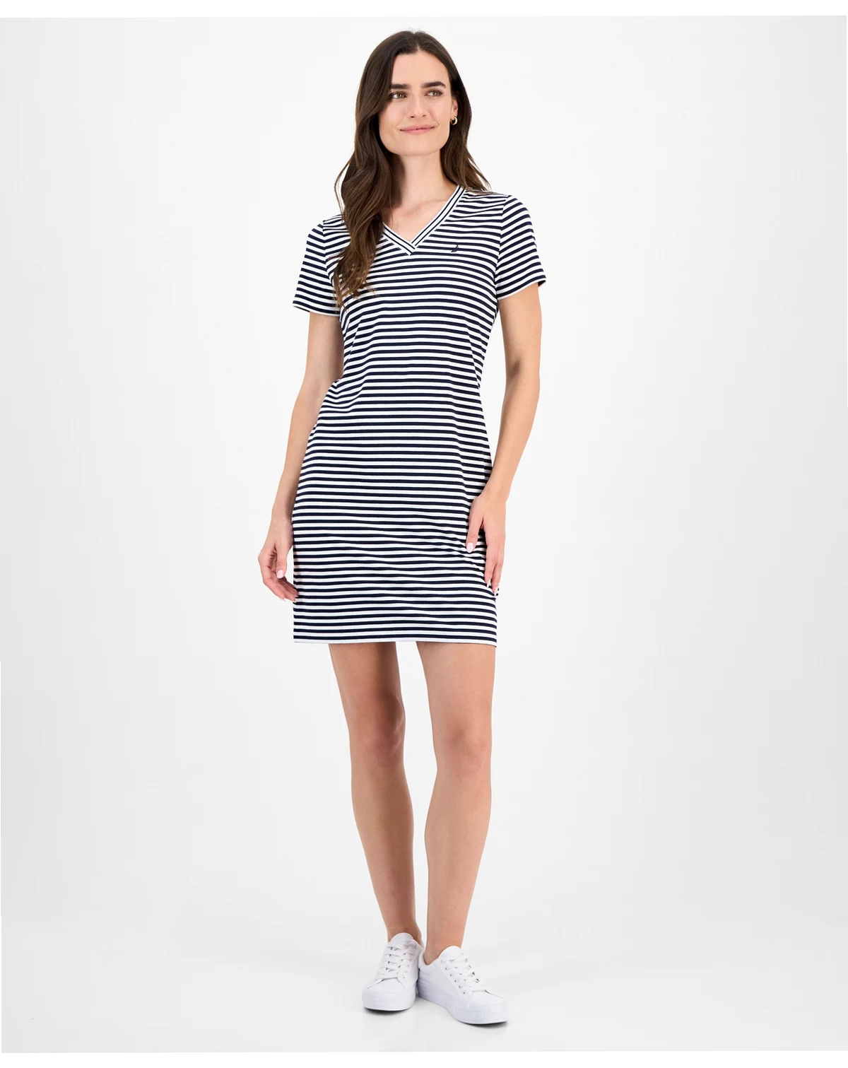 Nautica Women's Striped V-Neck T-Shirt Dress
