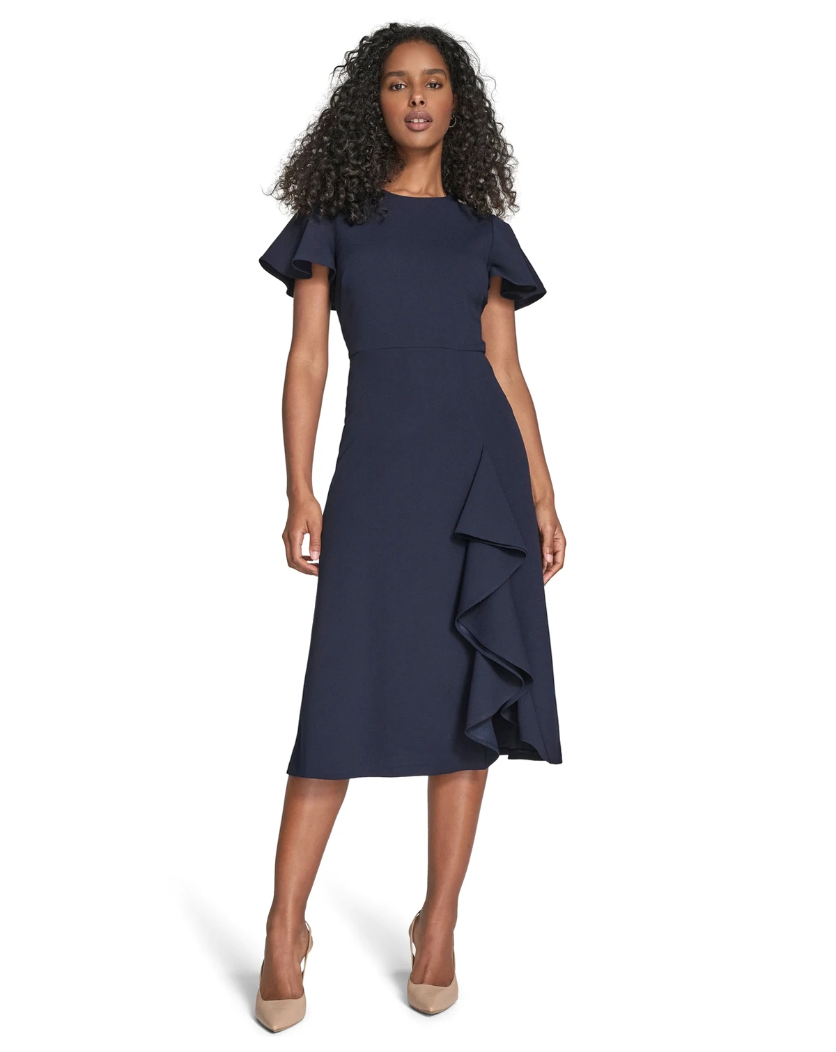 Women's Flutter Sleeve Midi Dress