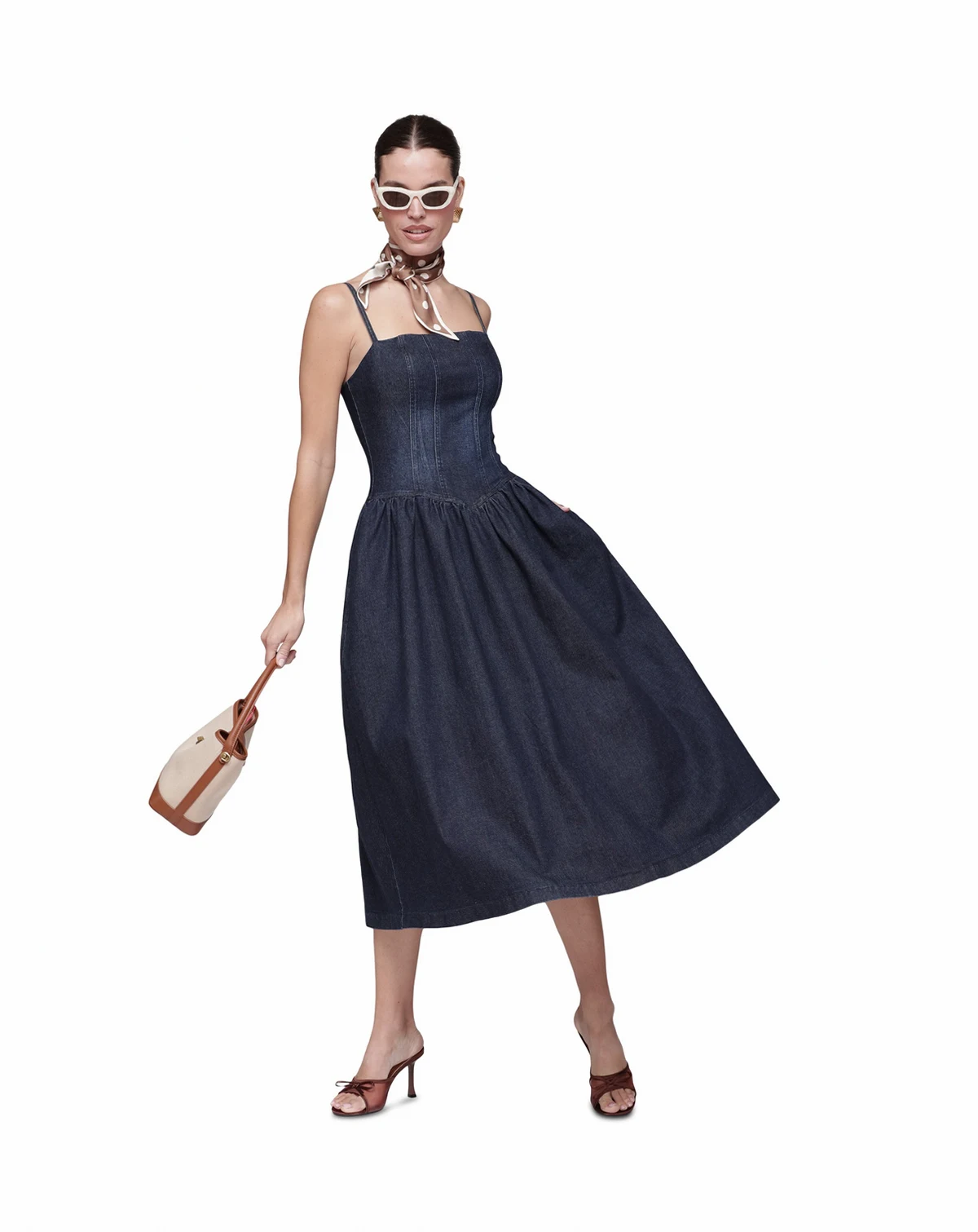 Women's Drop Waist Square Neck Midi Dress