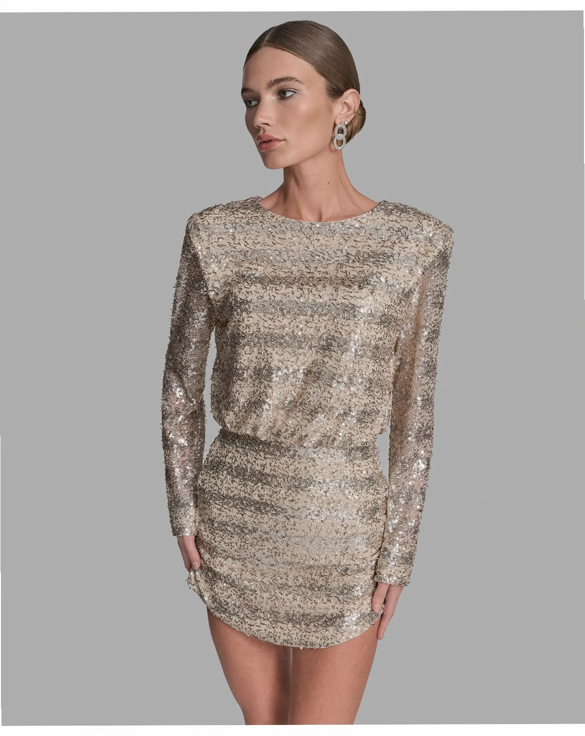 Women's Sequin Detail Striped Boat Neck Dress