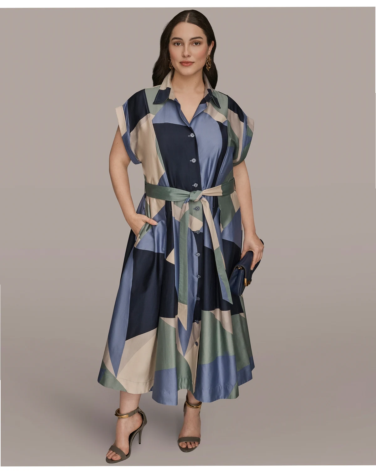 Plus Size Printed Collared Shirt Dress