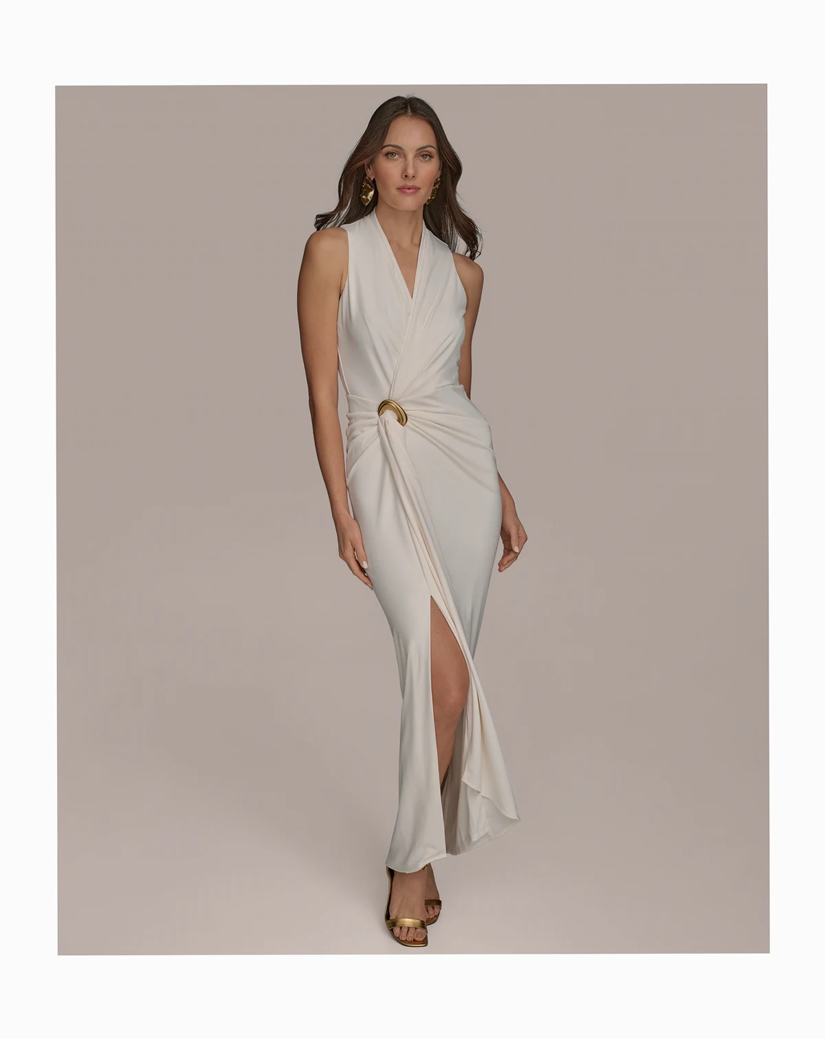 Women's Draped Faux-Wrap Gown
