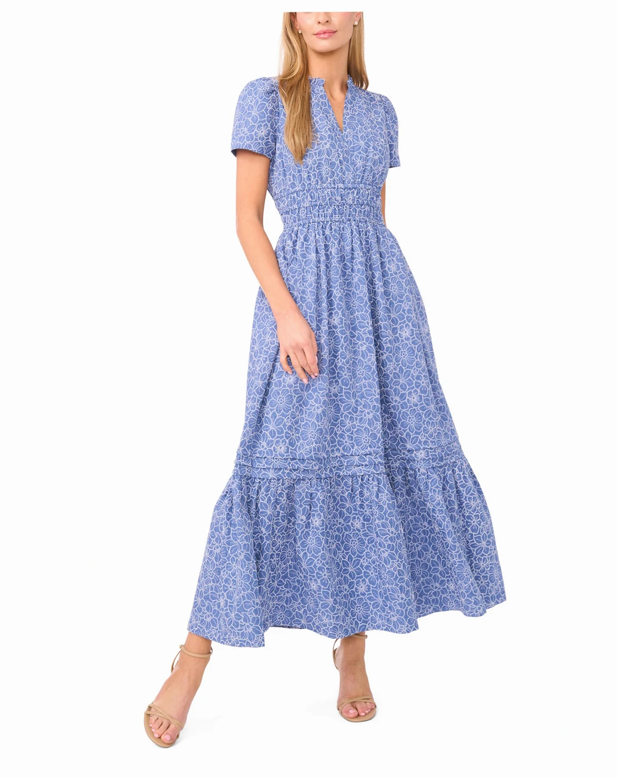 Women's V-Neck Short-Sleeve Maxi Dress