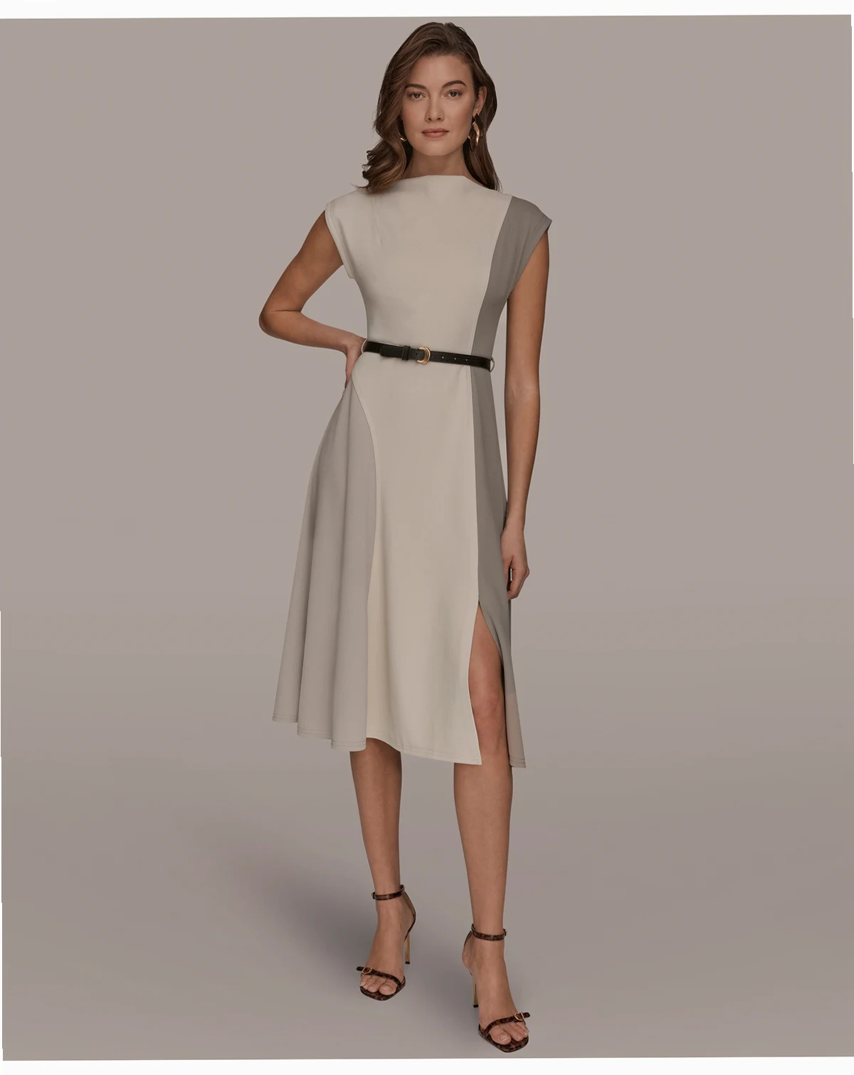 Women's Cap-Sleeve Colorblock Midi Dress