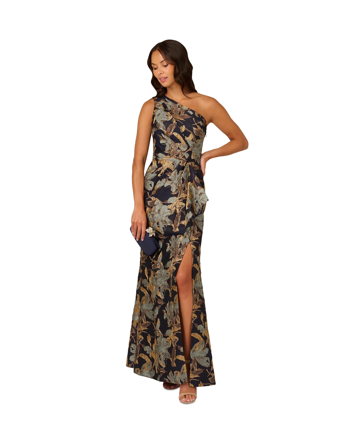 Women's Jacquard One-Shoulder Gown