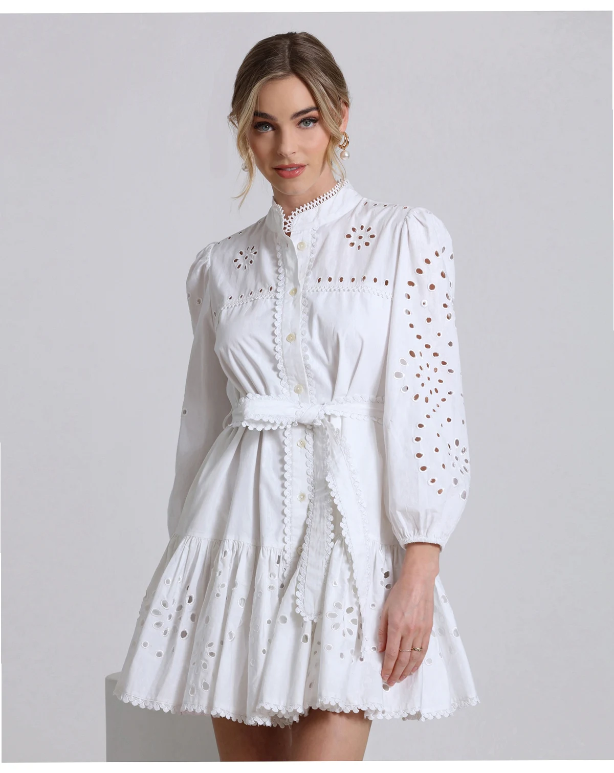 Women's Eyelet Cotton Lined Shirt Dress
