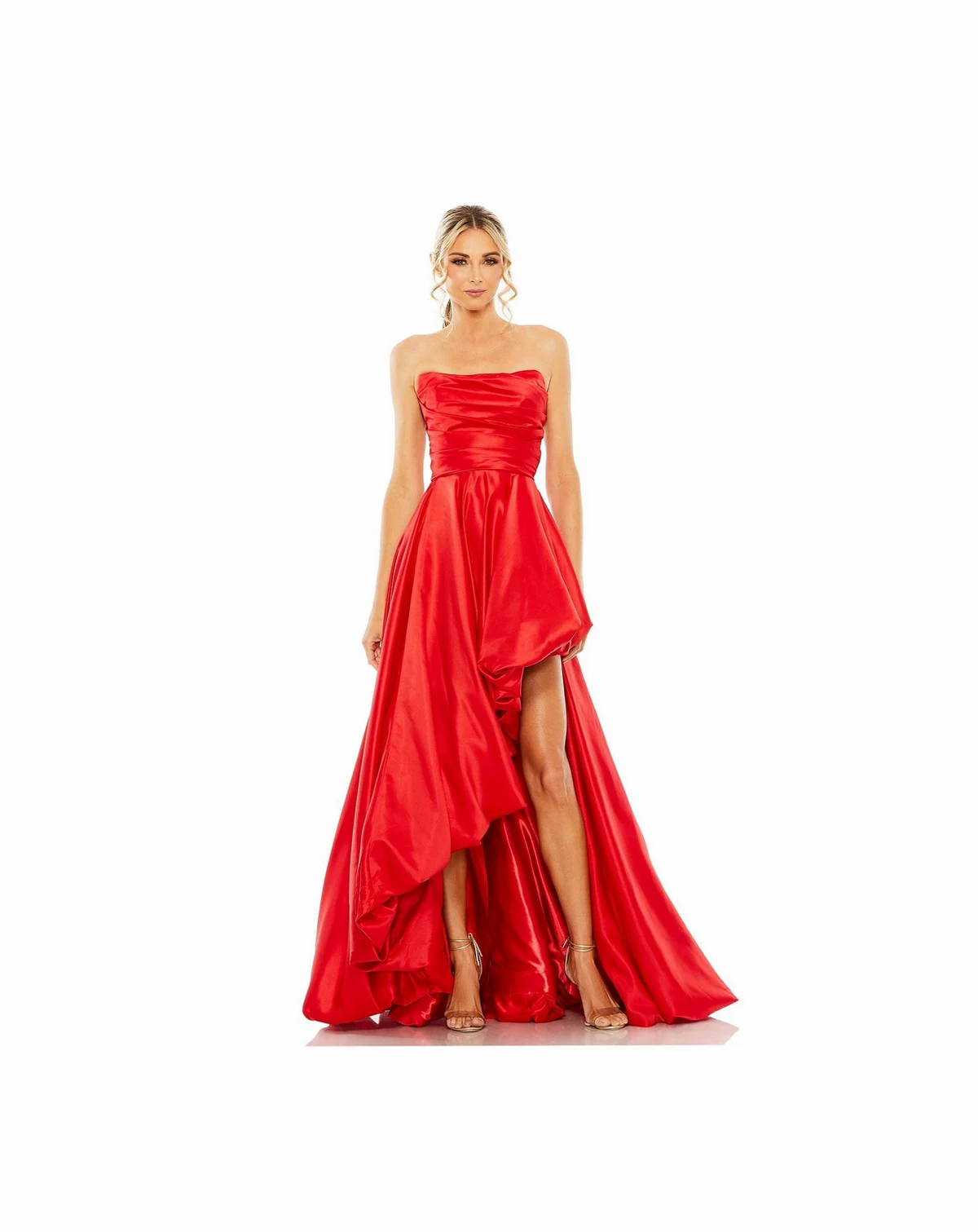 Women's Strapless Ruched High Low Gown