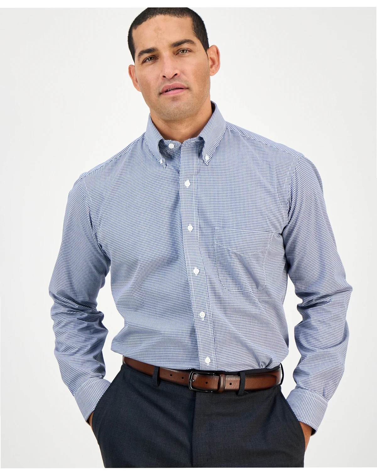 Men's Regular Fit Mini Gingham Dress Shirt, Created for Macy's