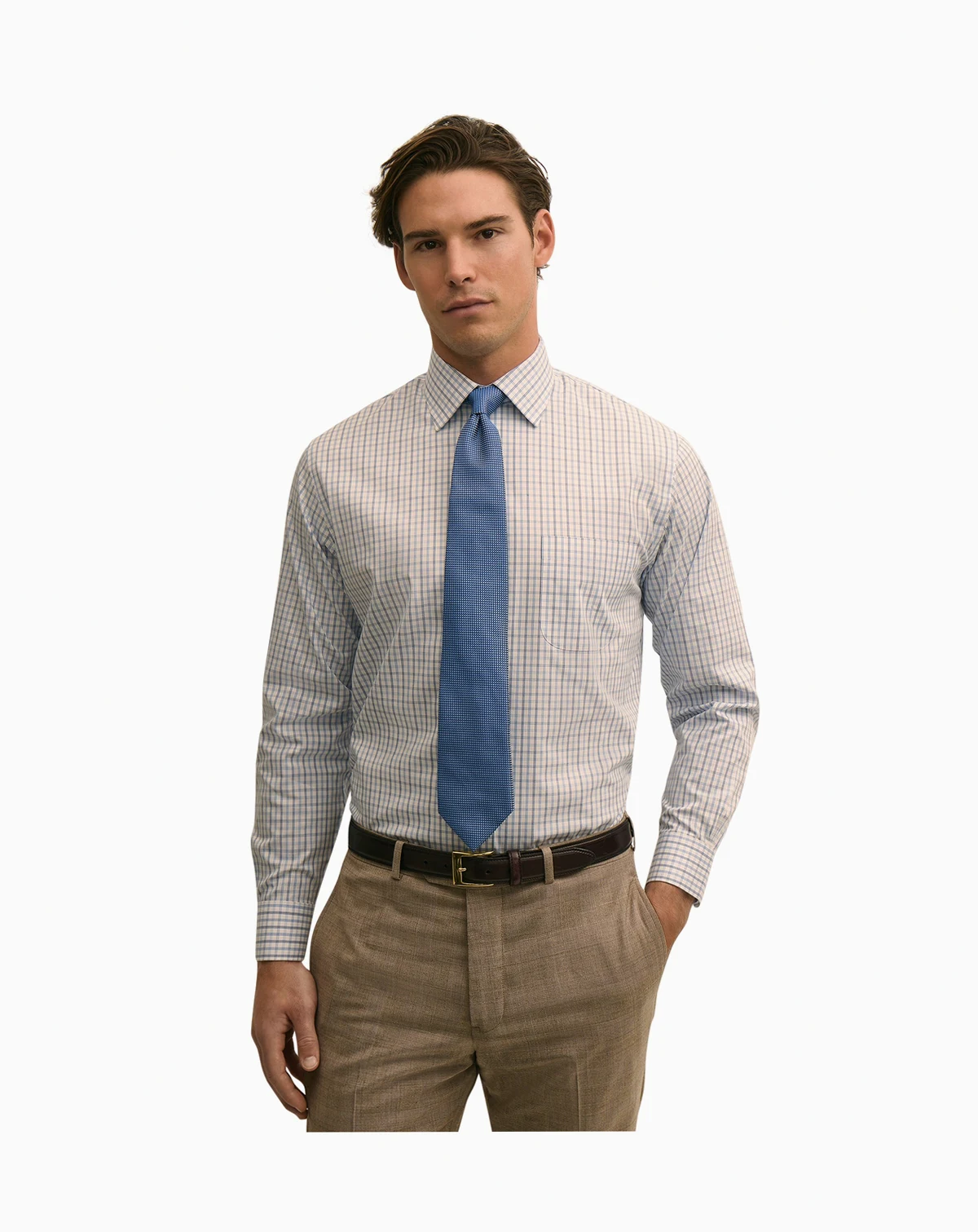 Men's Check Spread-Collar Dress Shirt