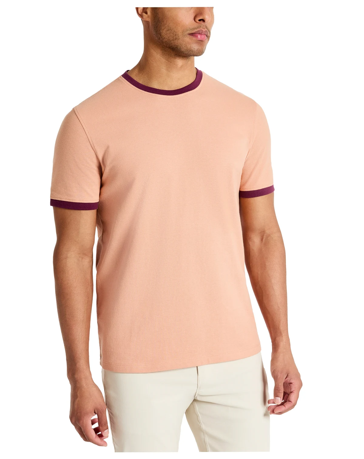 Men's Contrast-Trim Textured Short Sleeve T-Shirt