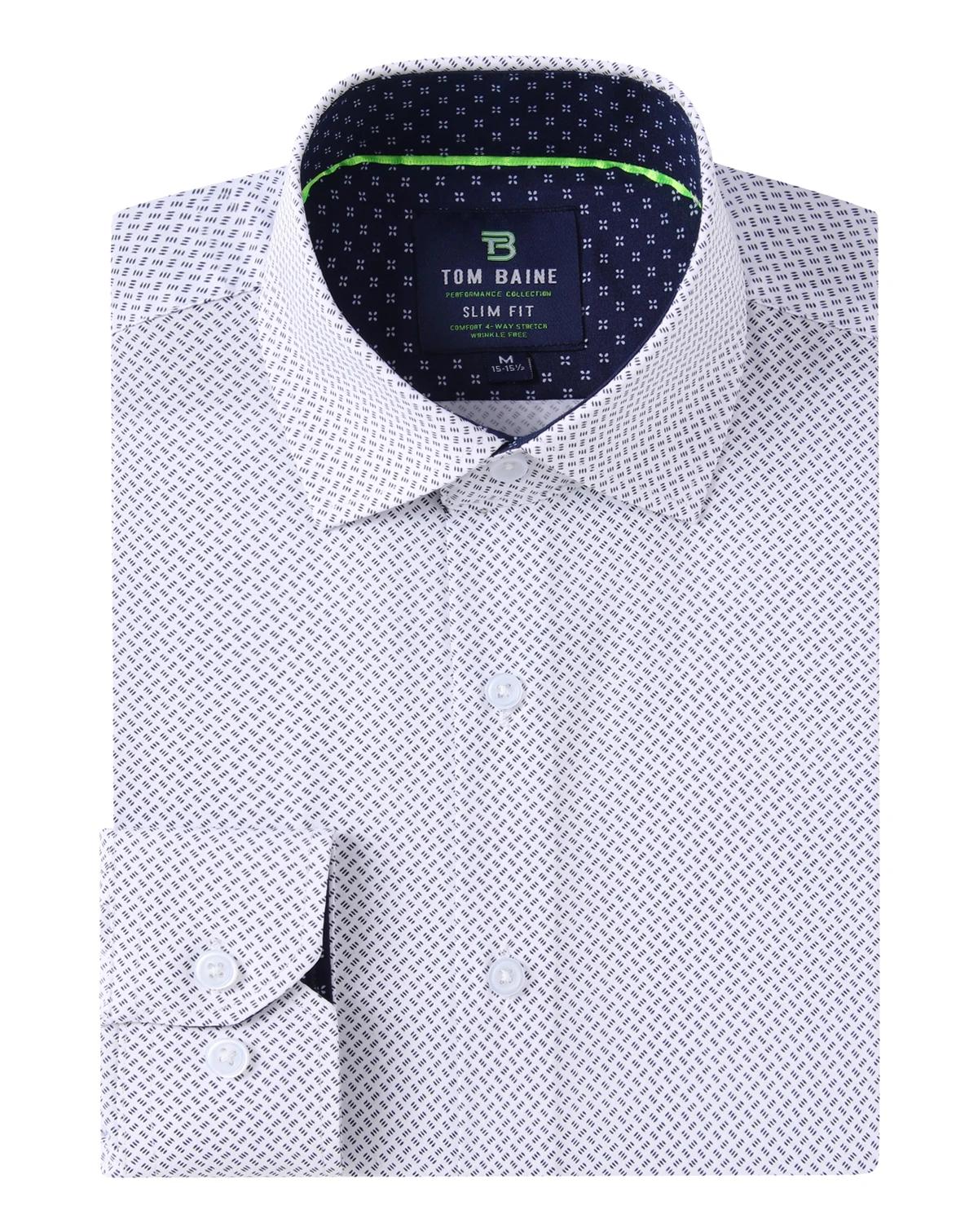Men's Slim Fit Performance Long Sleeve Geometric Dress Shirt