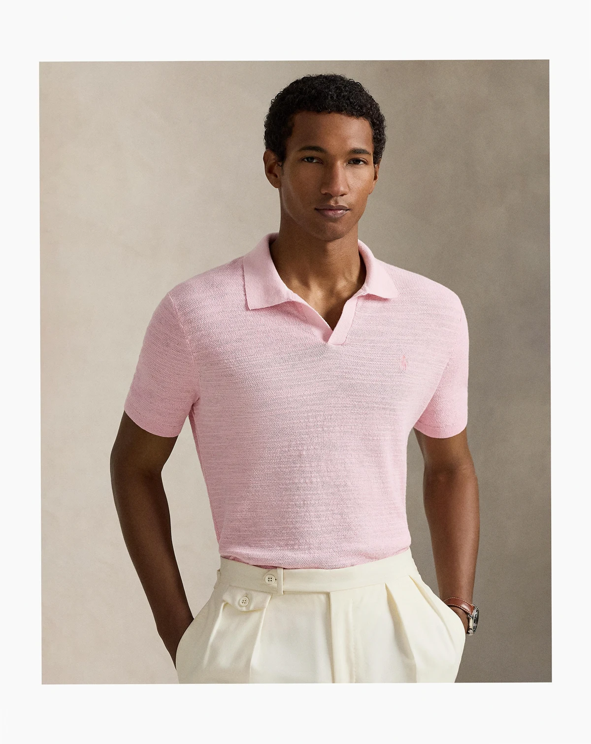 Men's Short-Sleeve Textured  Sweater Polo Shirt