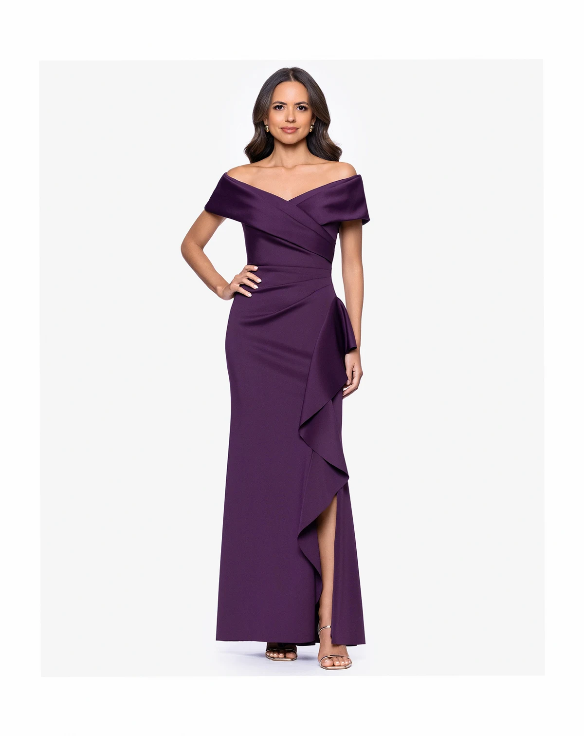 Petite Off-The-Shoulder Ruffle Detail Gown