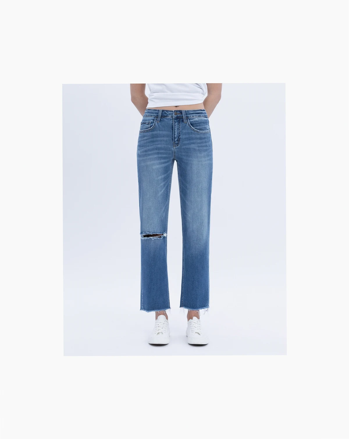Women's Mid Rise Crop Straight Jeans