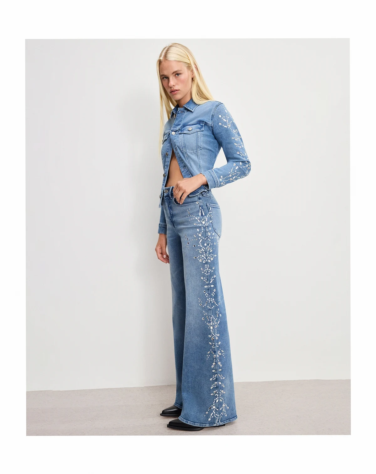 Women's Dolly Joleans Crystal Wide Leg Jeans, Regular & Plus Size
