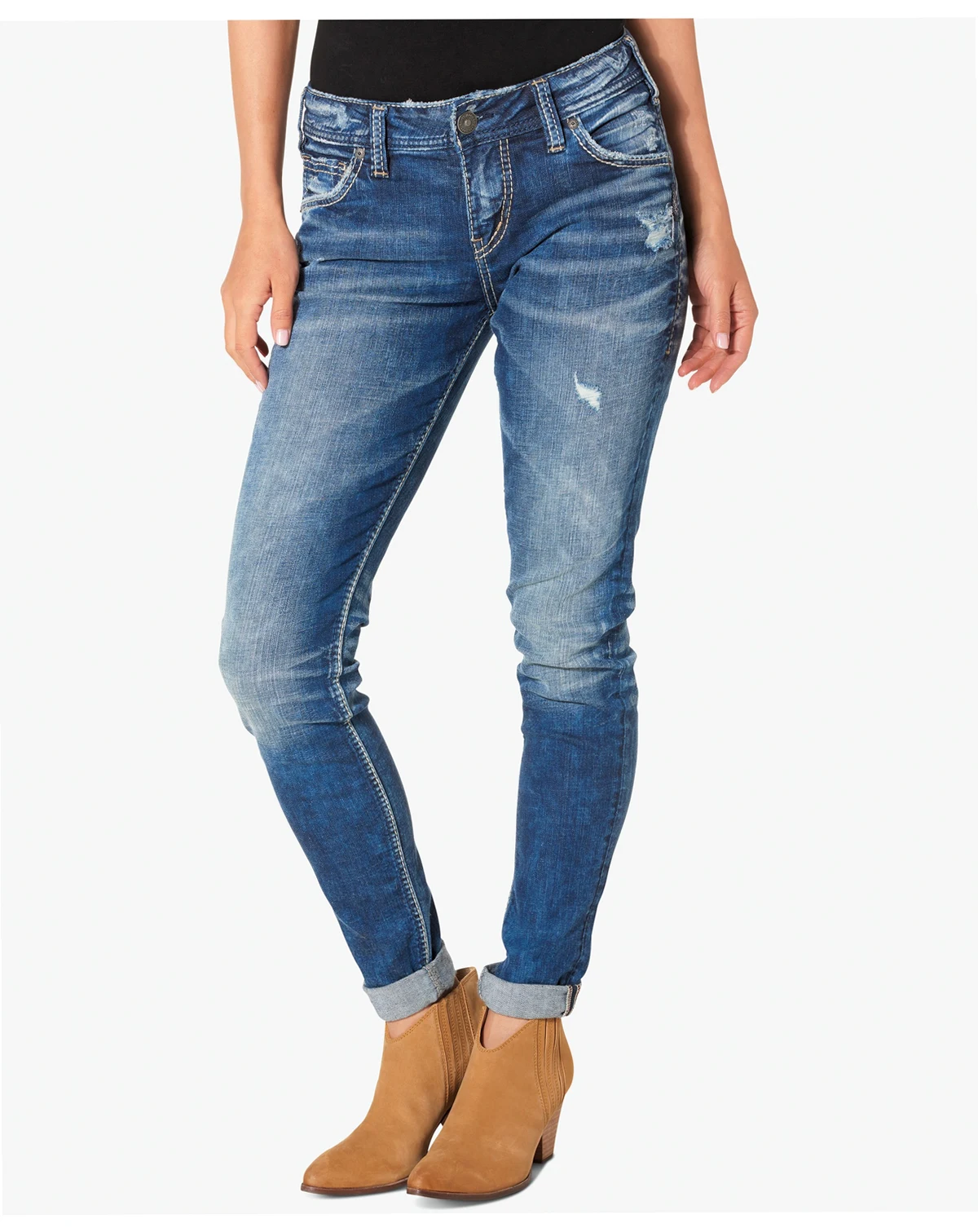 Mid Rise Distressed Girlfriend Jeans