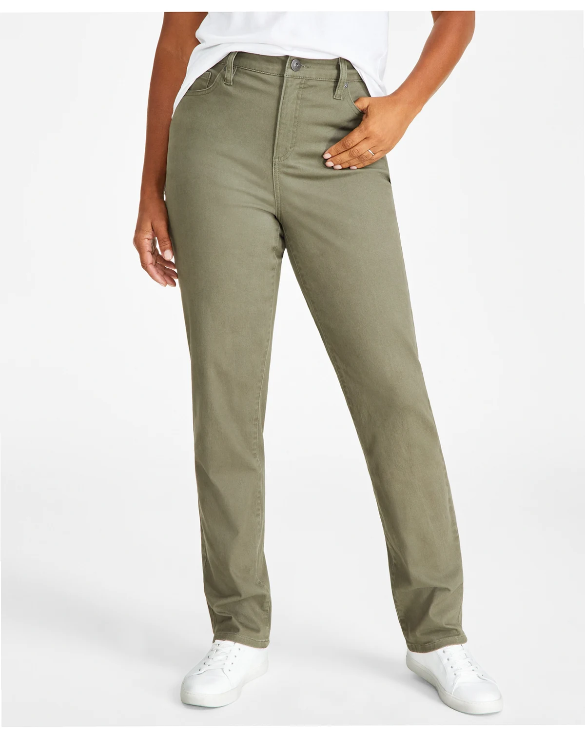 Women's Straight-Leg High Rise Twill Pants, Created for Macy's