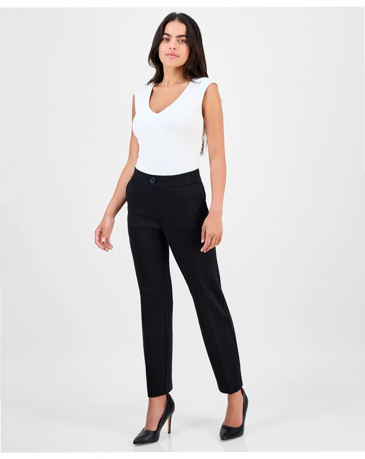 AK Anne Klein Petite Mid-Rise Straight-Leg Pants