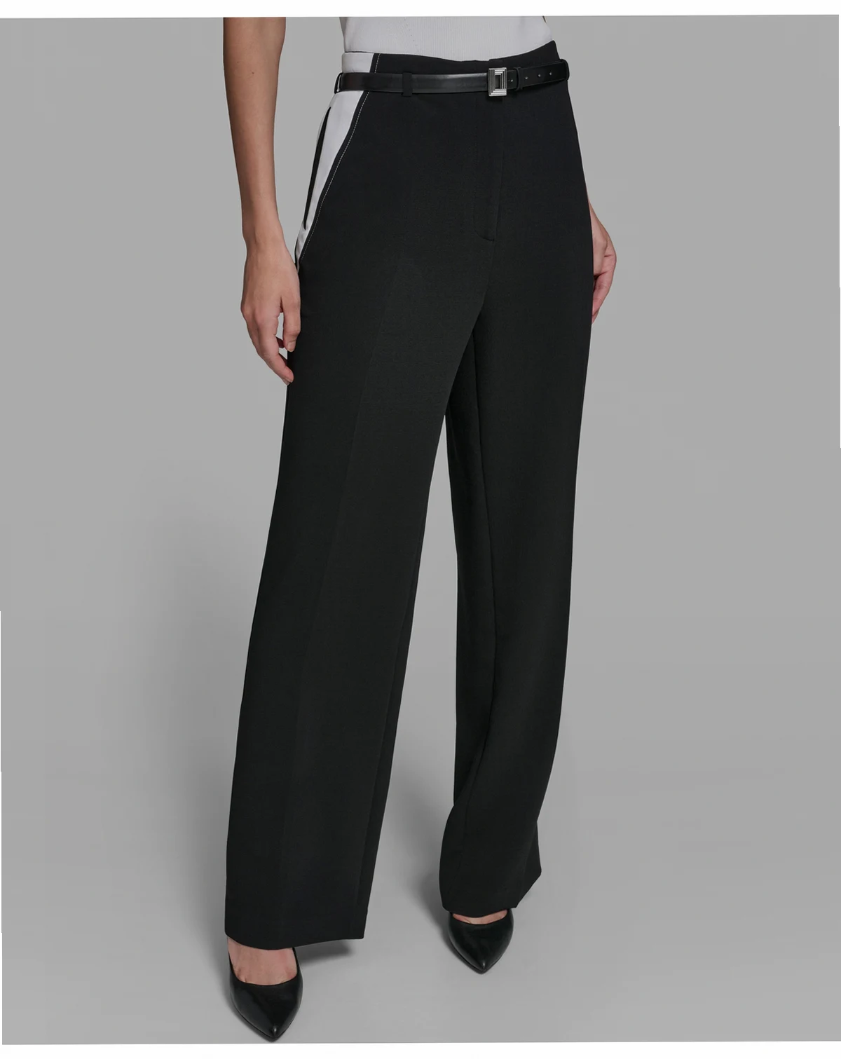 Women's Color Blocked Belted Straight Pants