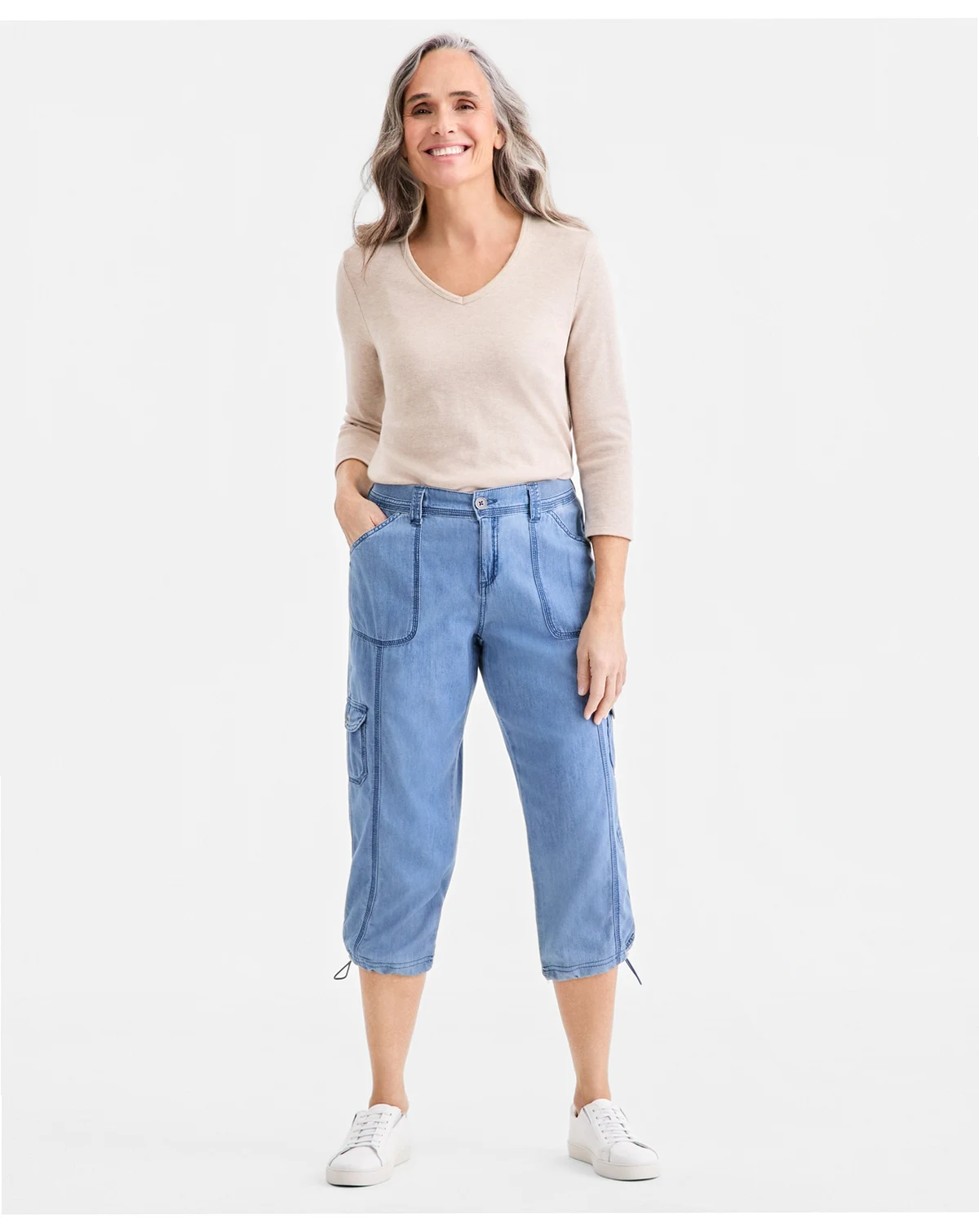 Petite Mid-Rise Cargo Capri Pants, Exclusively at Macy's