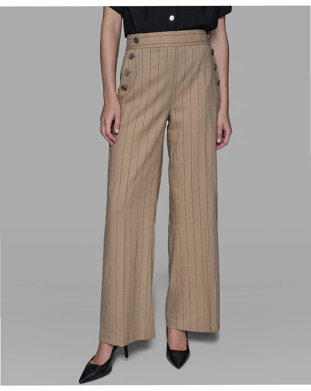 Women's Mid Rise Striped Straight Leg Pants