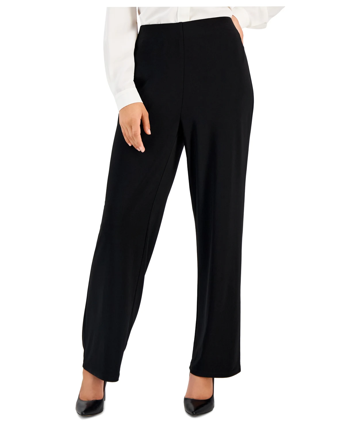 Women's Solid Interlock Twist Yarn Wide Leg Knit Pants