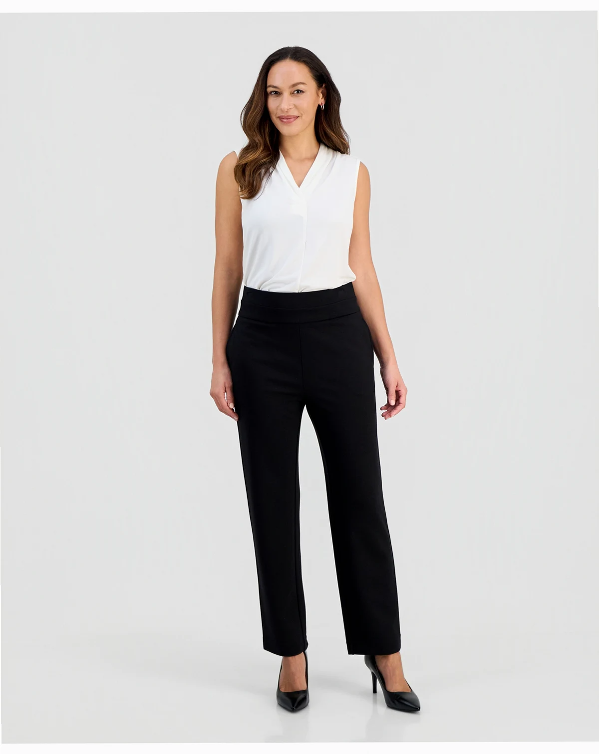 Petite High-Rise Pull-On Straight-Leg Pants