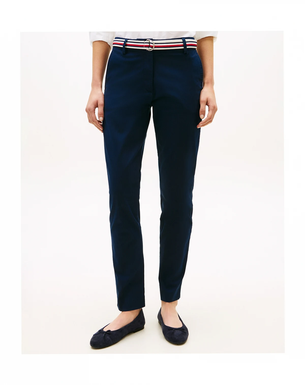 Women's Twill Slim Belted Chinos Pants