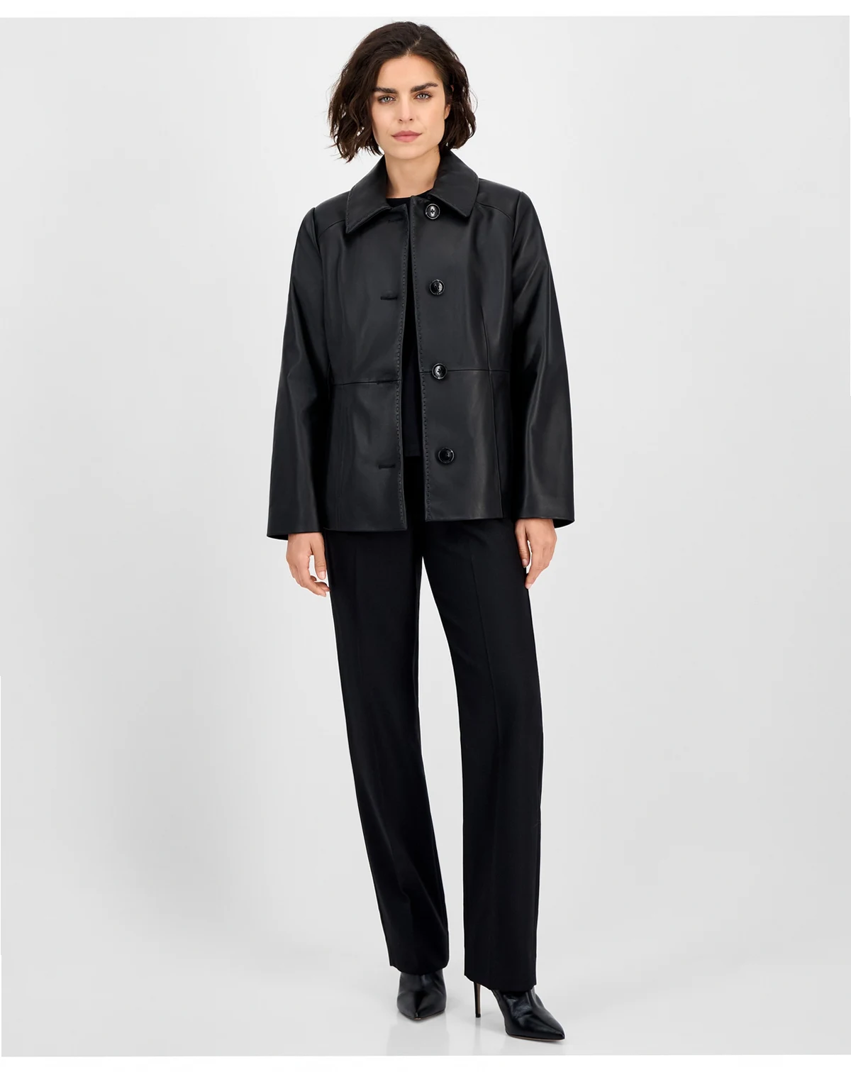 Women's Single-Breasted Leather Coat