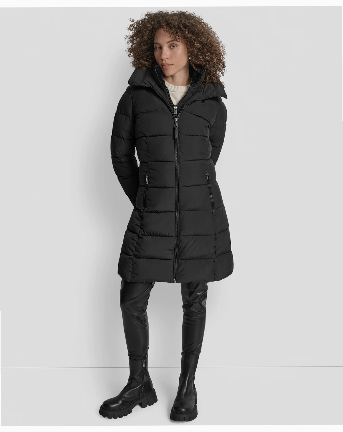 Women's Bibbed Hooded Zip-Front Puffer Coat