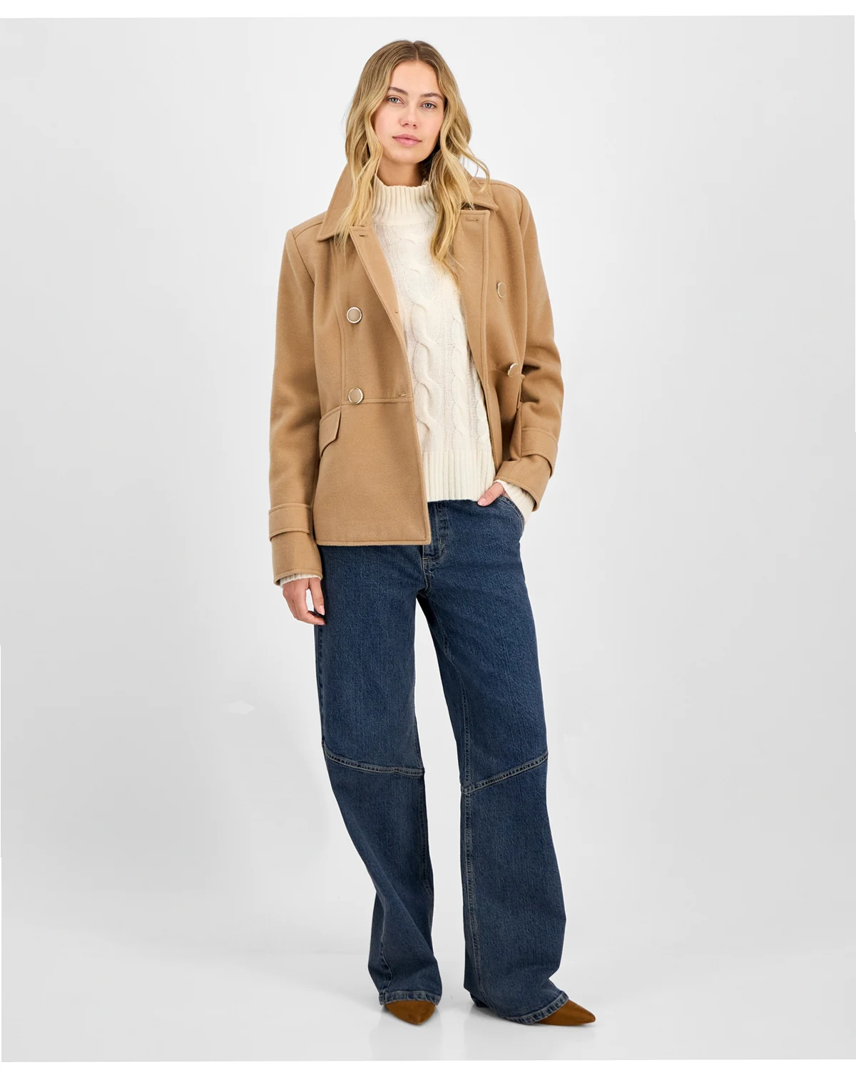 Juniors' Double-Breasted Collared Coat
