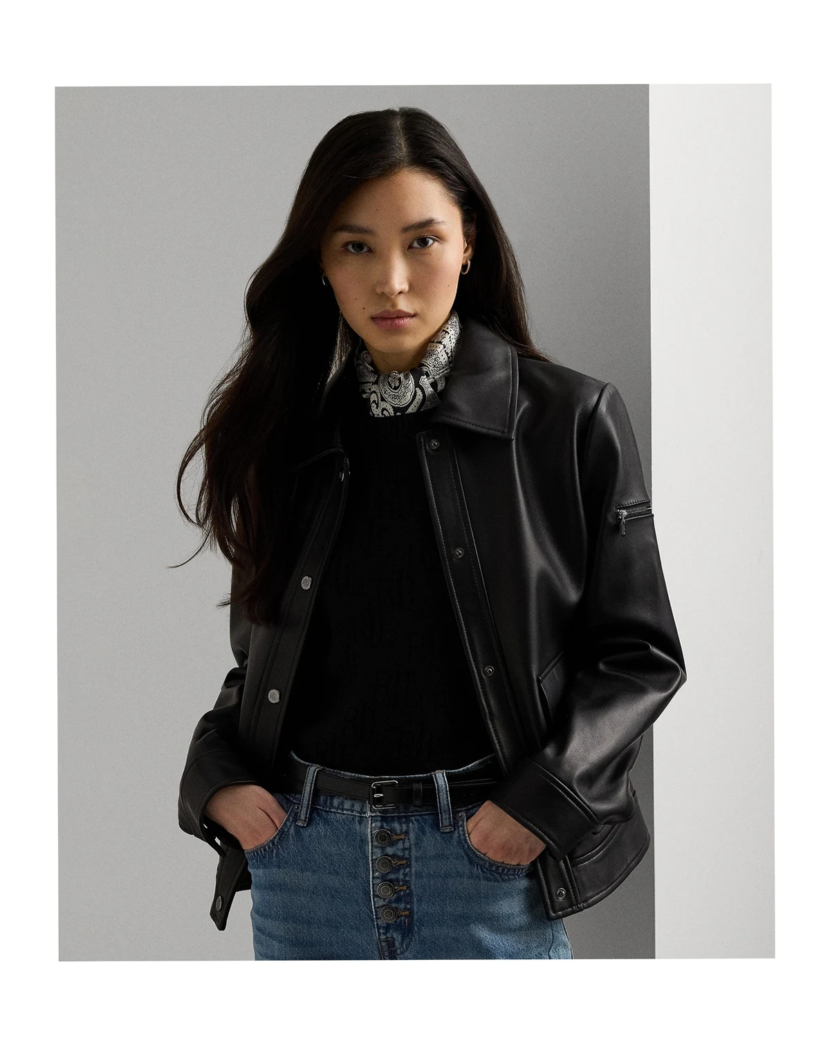 Women's Buttoned Leather Jacket
