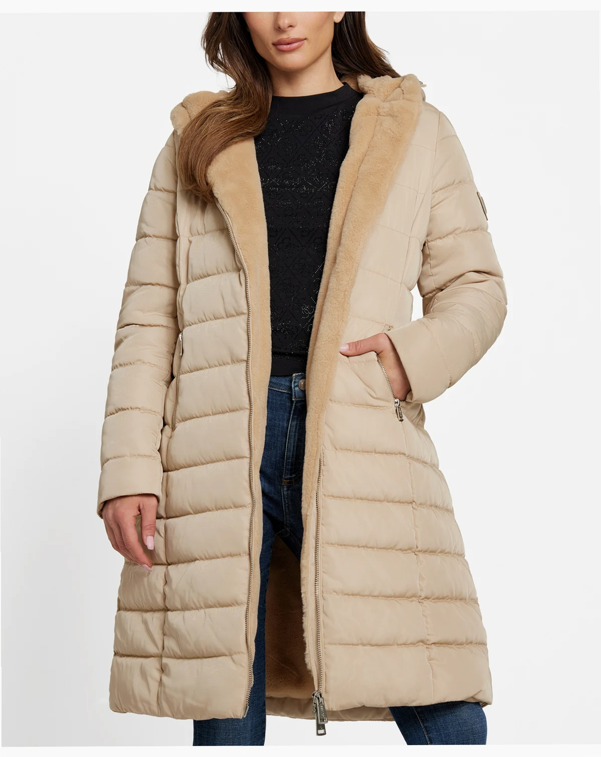 Women's Faux-Fur-Lined Hooded Puffer Coat