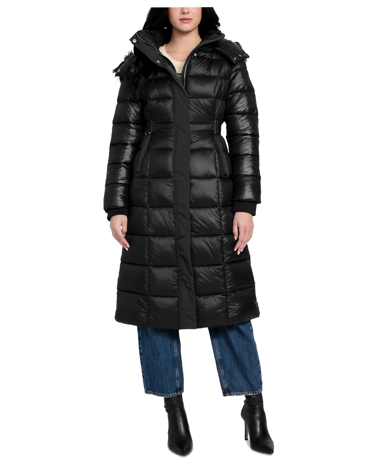 Women's Faux-Fur Trim Hooded Maxi Puffer Coat